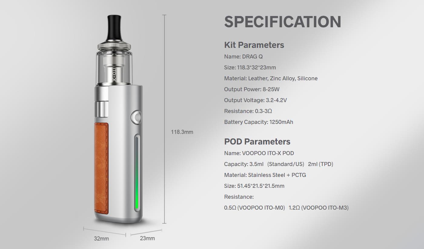 Voopoo Drag Q Pod System Kit with ITO-X Pod 1250mAh 3.5ml 11