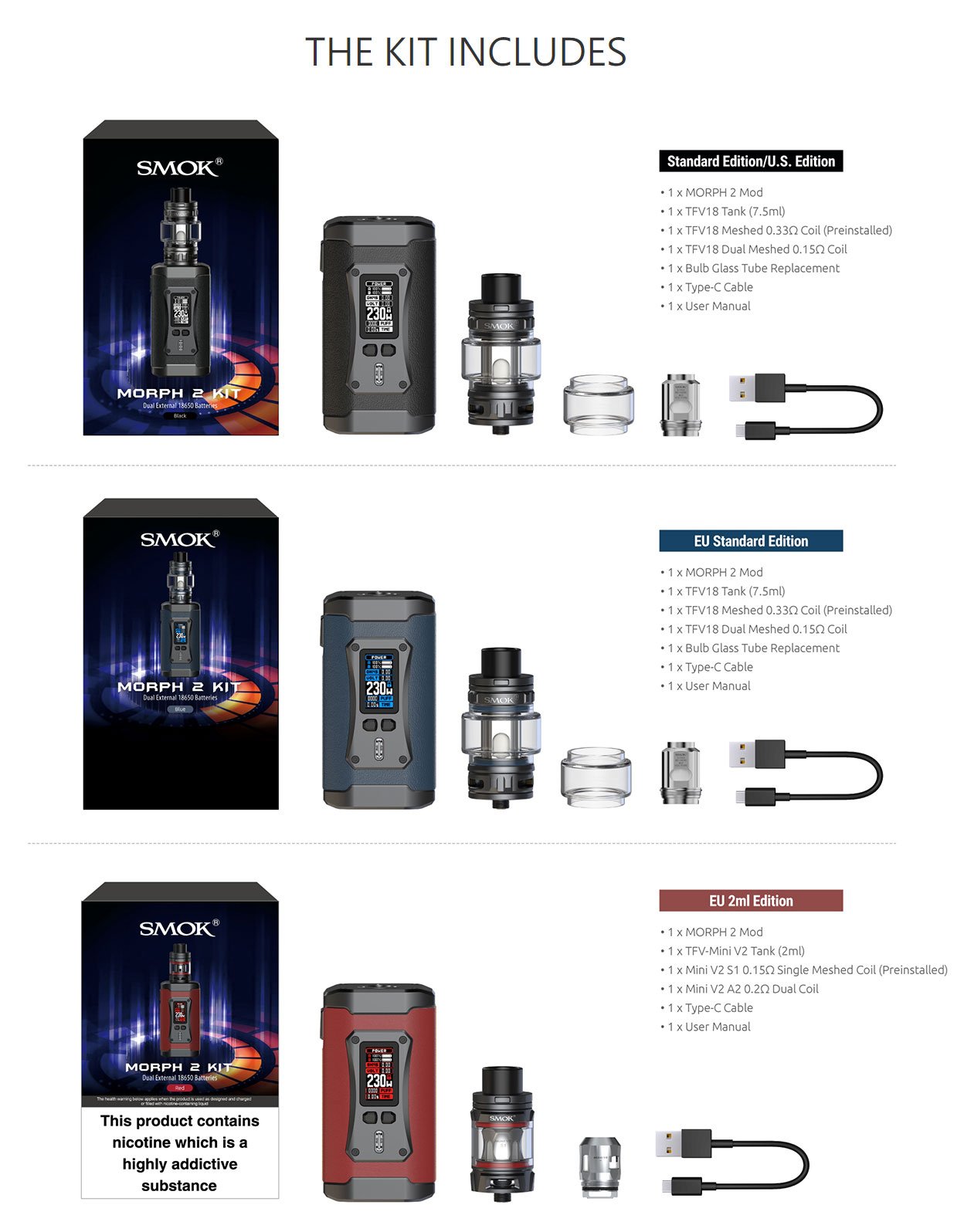 SMOK Morph 2 230W Mod Kit with TFV18 Tank 7.5ml 3