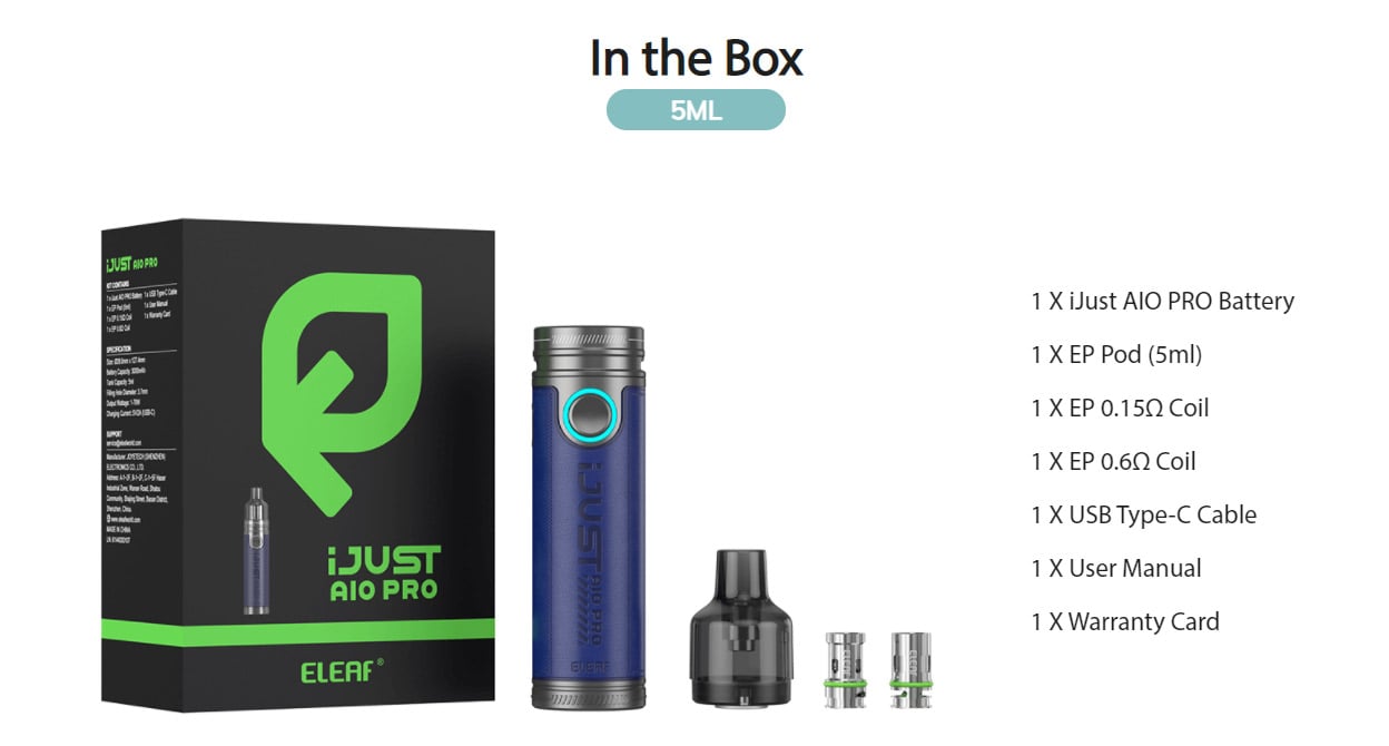 Eleaf iJust Aio Pro 70W Battery with EP Pod Kit 3000mAh 5ml 11