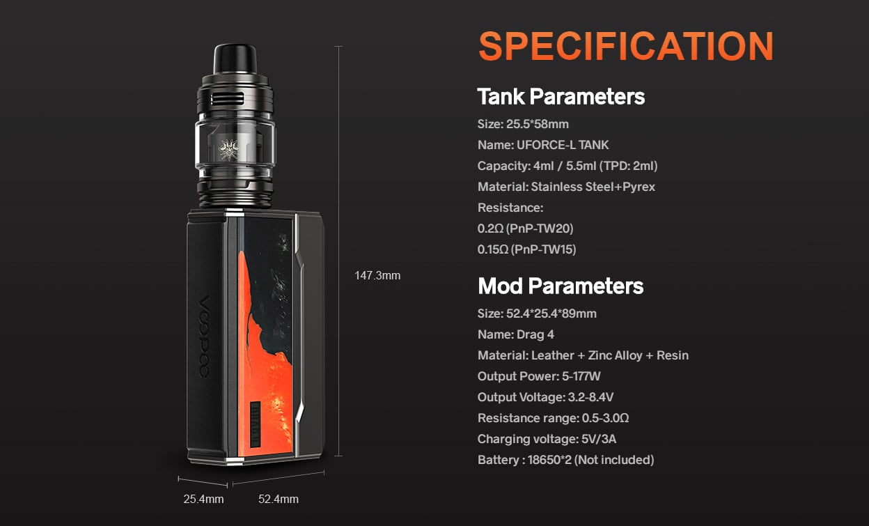 Voopoo Drag 4 Box Mod Kit with Uforce-L Tank Atomizer 4ml 18