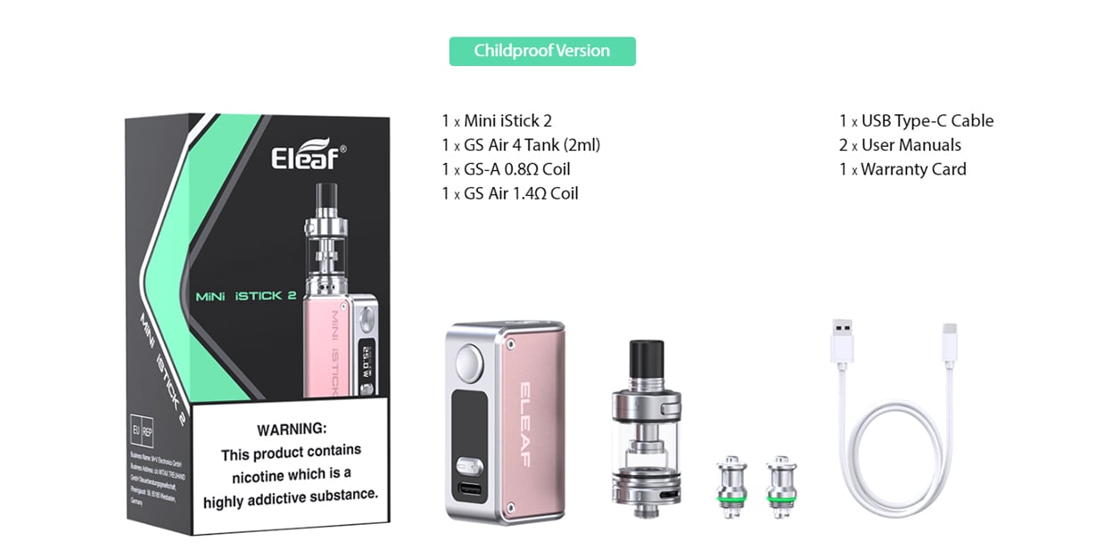 Eleaf Mini iStick 2 25W Box Mod Kit with GS Air 4 Tank Atomizer 1050mAh 2ml / 2.5ml 15