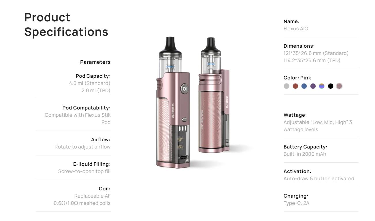 Aspire Flexus AIO Pod System Kit 2000mAh 4ml 9