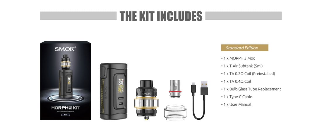 SMOK Morph 3 230W Mod Kit with T-Air Tank Atomizer 5ml 10