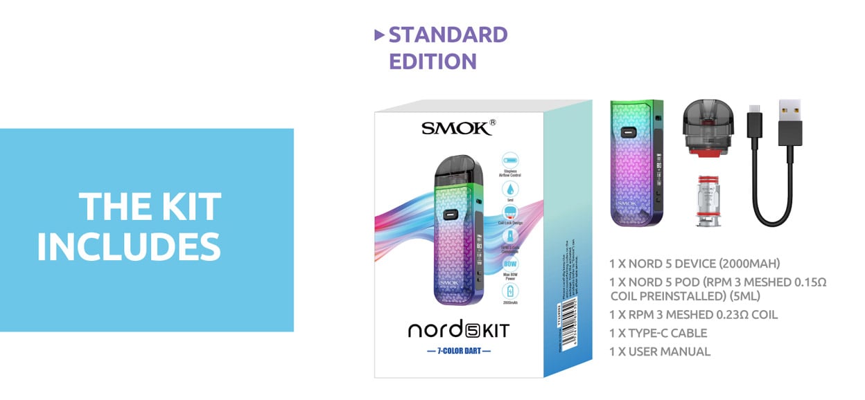 SMOK Nord 5 80W Pod System Kit 2000mAh 5ml 3