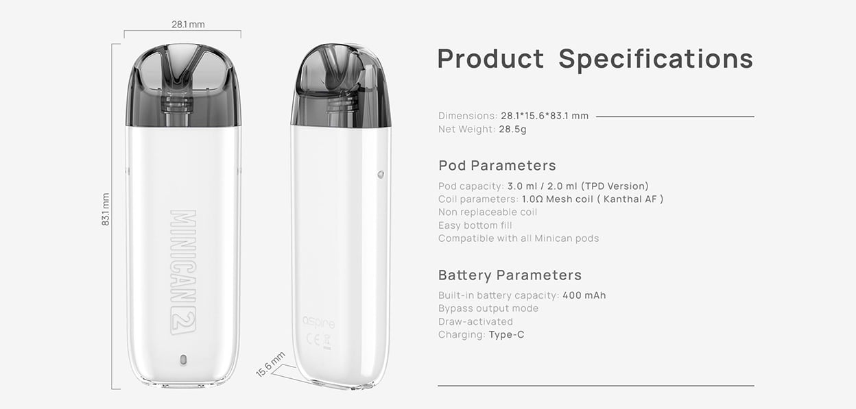 Aspire Minican 2 Pod System Kit 400mAh 3ml 9